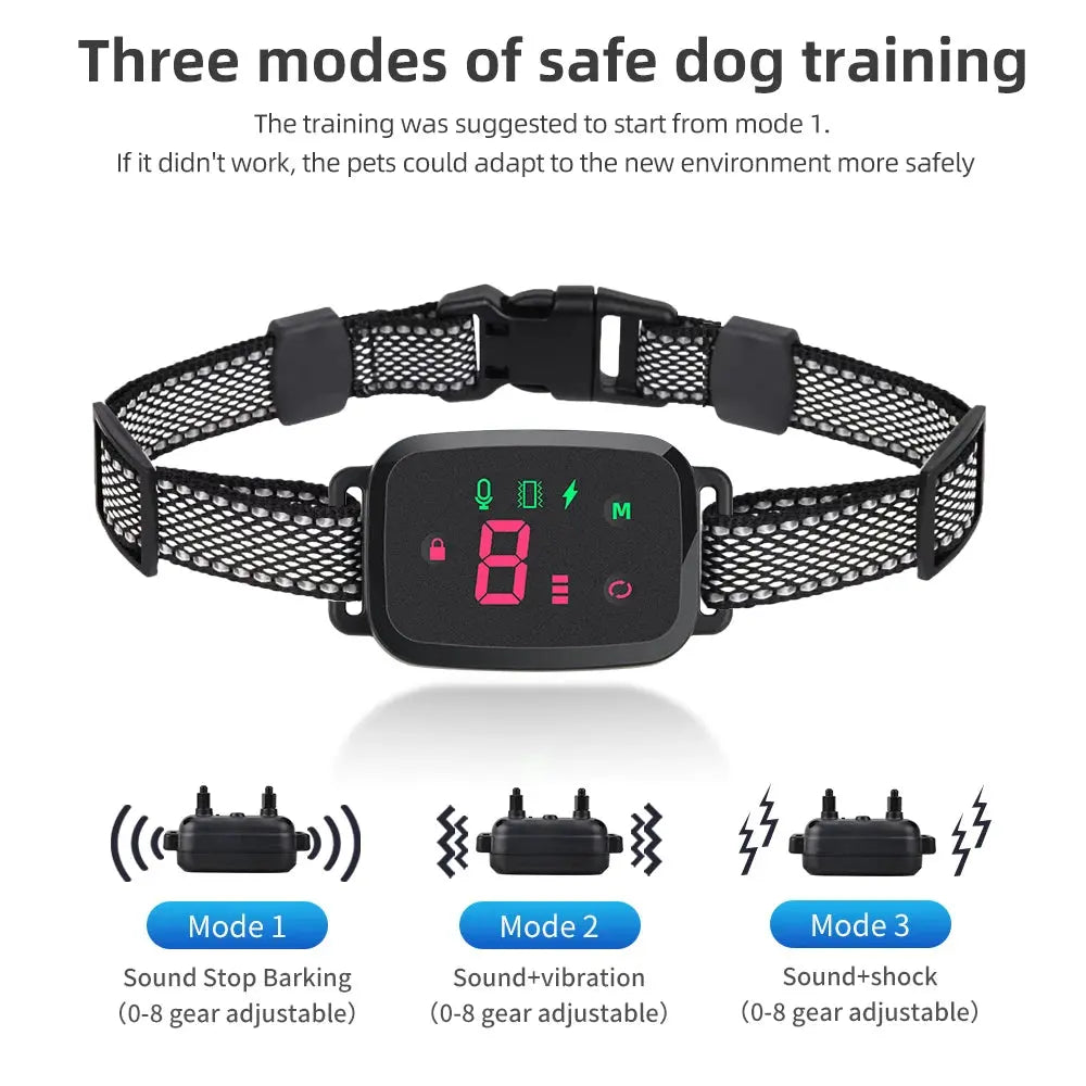 Smart Automatic Anti Barking Dog Collar HD Digital Display IP67 Waterproof Collar For Dog Rechargeable Bark Stopper Stop Barking PAWN-SOME PETS