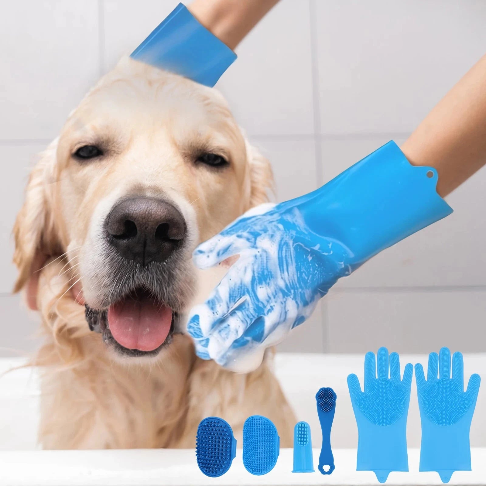 6PCS Pet Grooming Kit Silicone Dog Washing Gloves Dog Shampoo Brush Pet Grooming Gloves for Dog Cat Bathing Massaging & Grooming PAW-SOME PETS