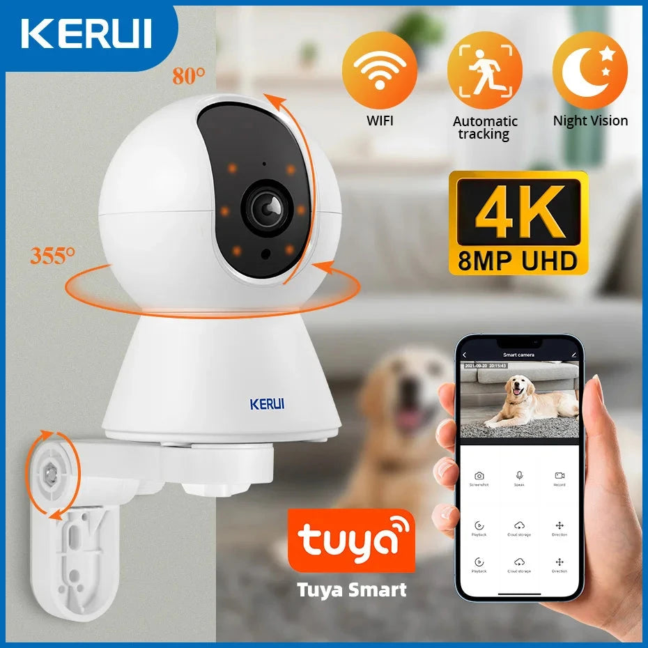 KERUI WiFi IP Camera For Pets Home Security Dog Cats Camera With Bracket Tuya Smart 4K HD Video Night Vision Surveillance Cam PAW-SOME PETS