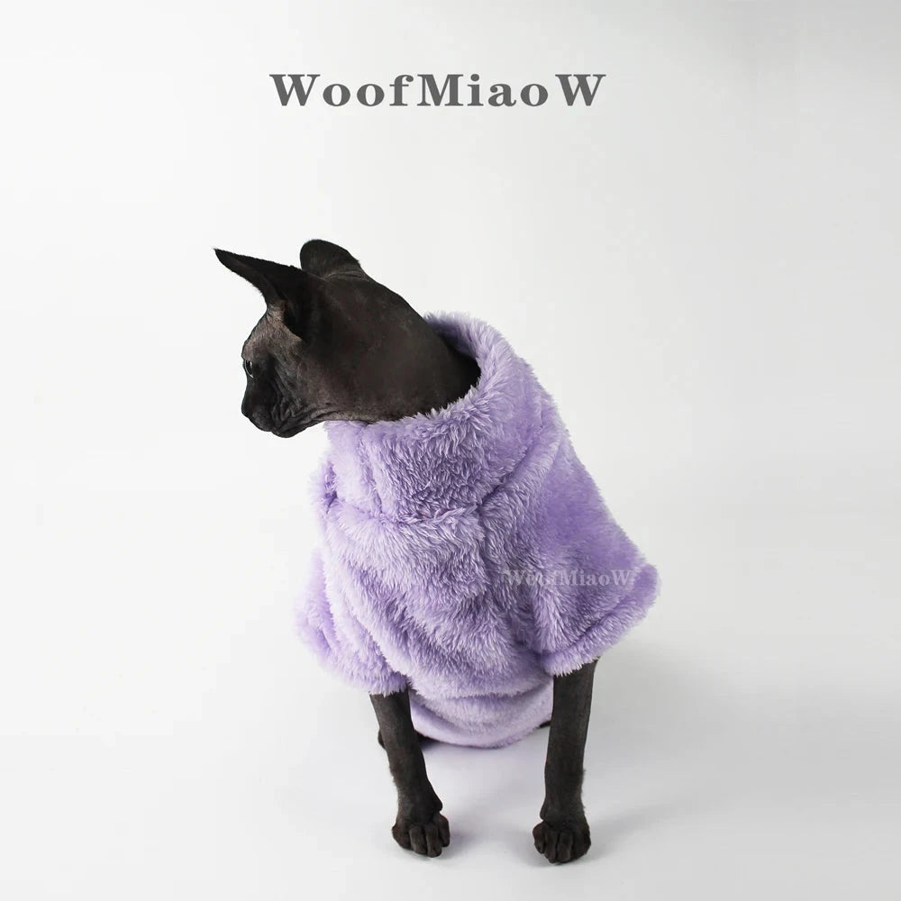 Pet Cat Sweater Home Fur Autumn and Winter Warm Solid Color Soft Arctic Velvet Skincare Suitable for Devonshire Cats, Hairless C PAWN-SOME PETS