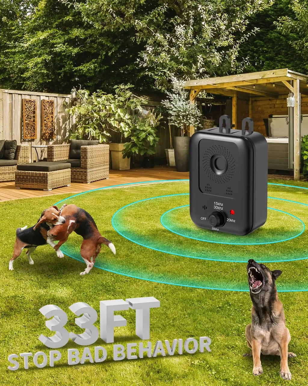 Automatic anti-barking device for dog barking control, rechargeable ultrasonic dog barking deterrent device, outdoor and indoor PAWN-SOME PETS