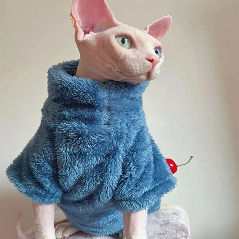 Pet Cat Sweater Home Fur Autumn and Winter Warm Solid Color Soft Arctic Velvet Skincare Suitable for Devonshire Cats, Hairless C PAWN-SOME PETS