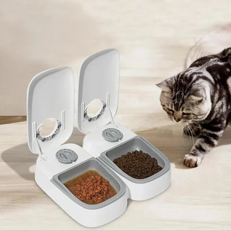 2 Meals Timed Automatic Dog Feeder Dual Bowls Smart Cat Food Dispenser Wet Dry Pet Food Dispenser Pet Feeder Cat Accessories PAW-SOME PETS