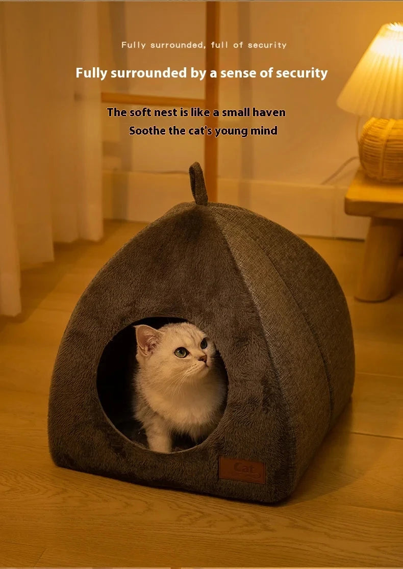 New Triangle Cat Nest Closed Cat House Pet Nest Warm and Thickened Deep Sleep Dog Nest Pet Supplies Closed Cat bed cat tents PAWN-SOME PETS
