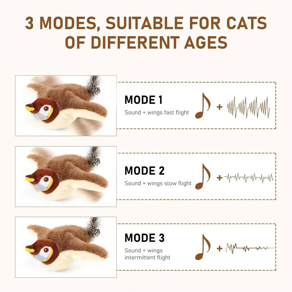 Interactive Cat Toy Flapping Bird with Catnip Rechargeable Simulation Bird Cat Toys Touch Activated Fluffy Plush Toys for Cats PAWN-SOME PETS