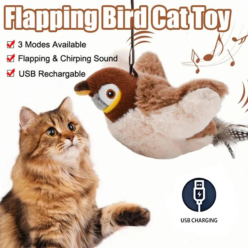 Interactive Cat Toy Flapping Bird with Catnip Rechargeable Simulation Bird Cat Toys Touch Activated Fluffy Plush Toys for Cats PAWN-SOME PETS