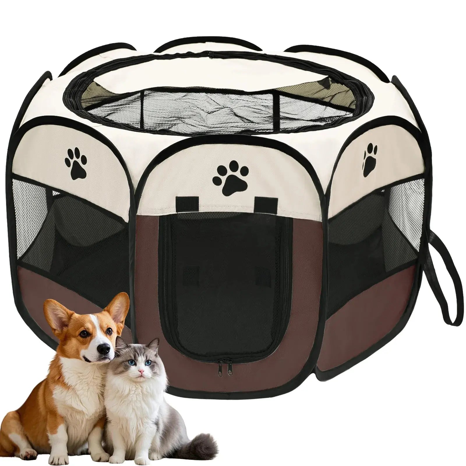 Foldable Pet Playpen for Dogs & Cats - Durable Oxford Cloth with Removable Zipper, Portable Octagonal Design for Indoor/Outdoor PAWN-SOME PETS