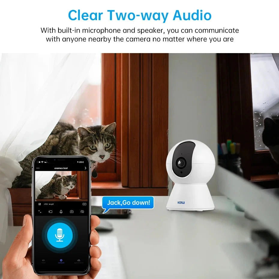 KERUI WiFi IP Camera For Pets Home Security Dog Cats Camera With Bracket Tuya Smart 4K HD Video Night Vision Surveillance Cam PAW-SOME PETS