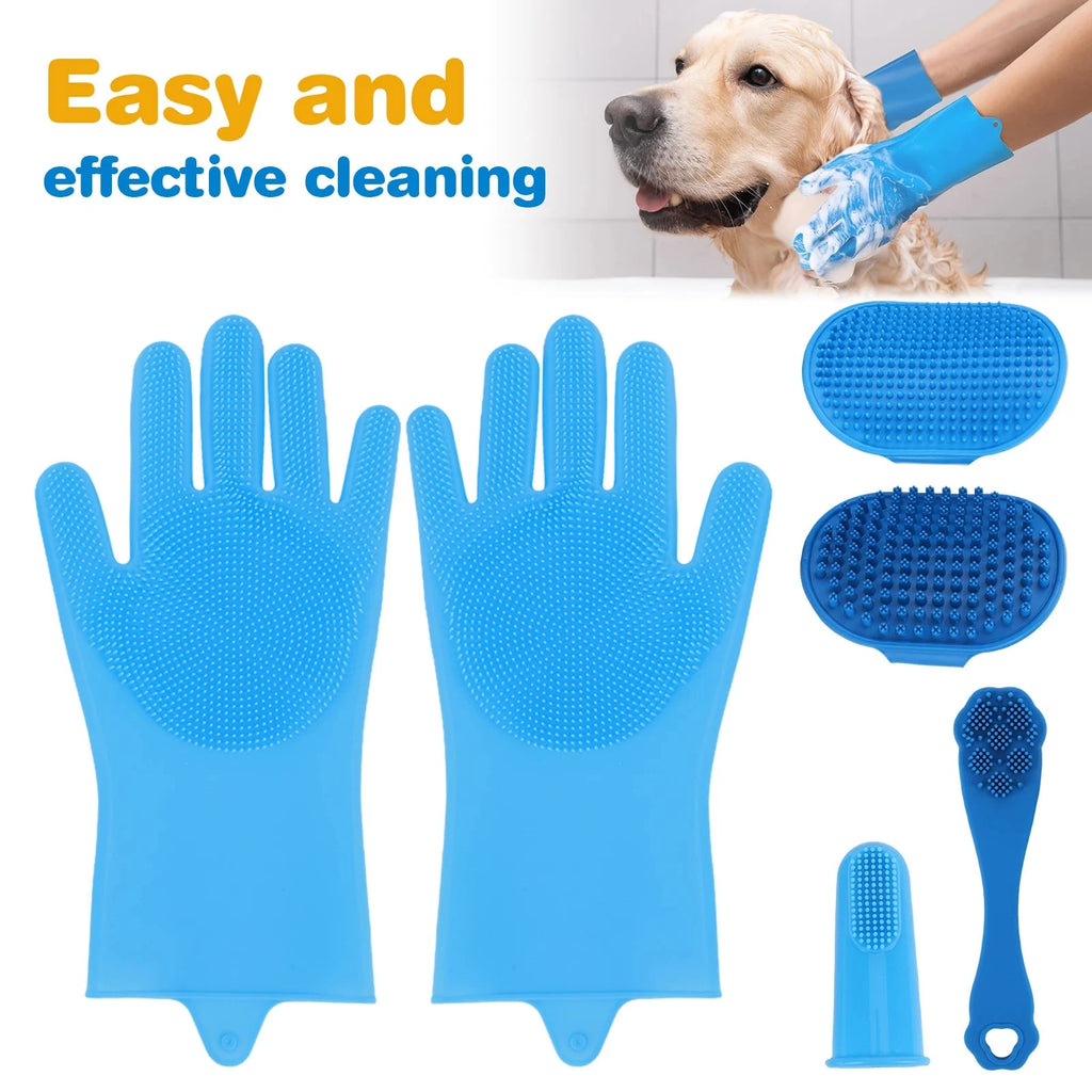 6PCS Pet Grooming Kit Silicone Dog Washing Gloves Dog Shampoo Brush Pet Grooming Gloves for Dog Cat Bathing Massaging & Grooming PAW-SOME PETS