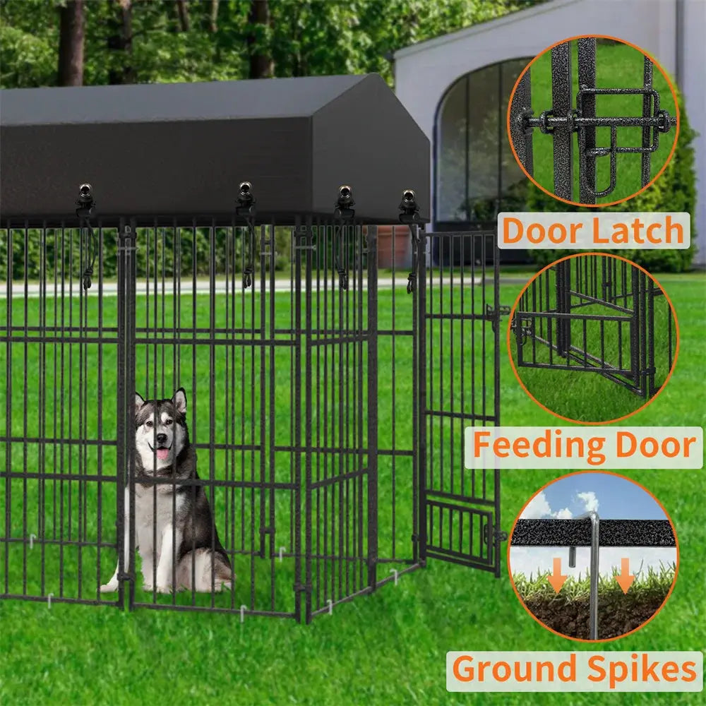 Heavy Duty Large Dog Kennel Pet Welded Metal Playpen Animal Cage with Roof Cover Pet Run Enclosure Playpen House Outdoor Indoor PAWN-SOME PETS