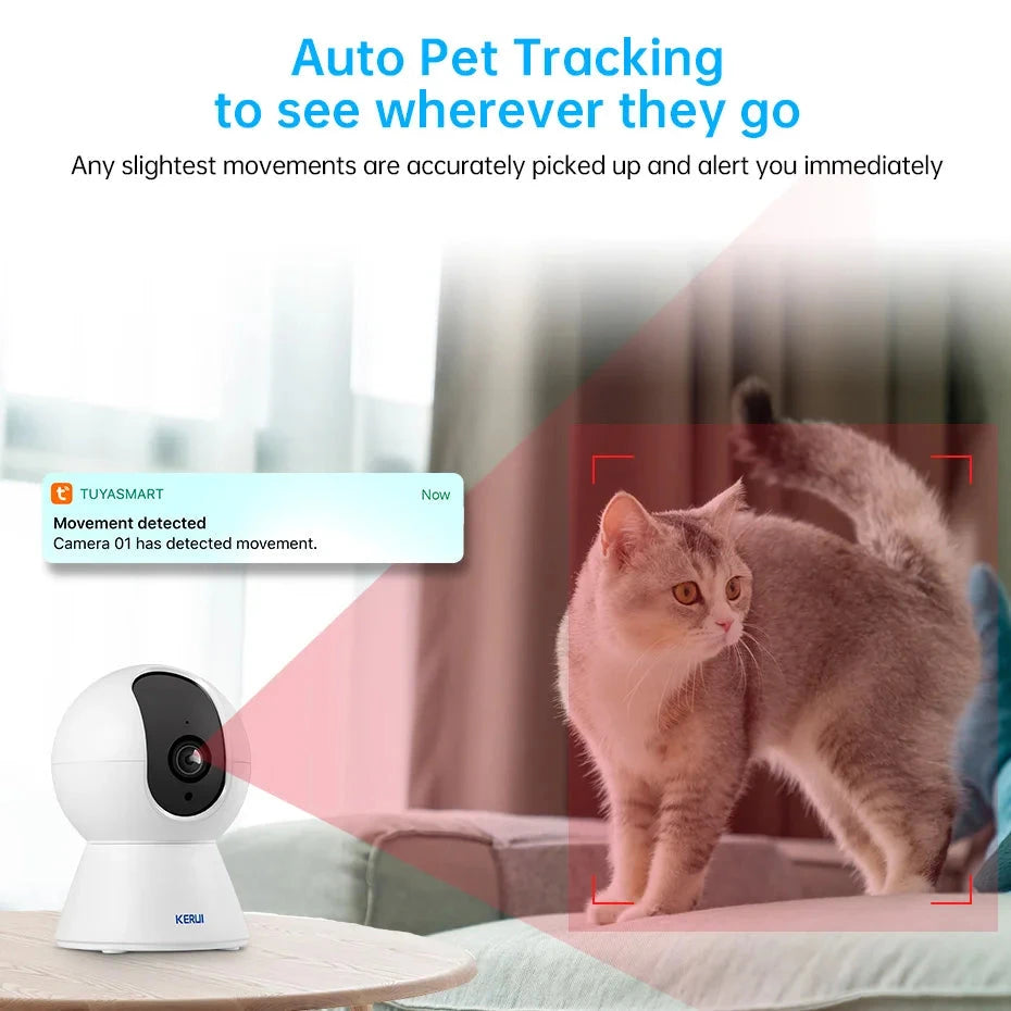 KERUI WiFi IP Camera For Pets Home Security Dog Cats Camera With Bracket Tuya Smart 4K HD Video Night Vision Surveillance Cam PAW-SOME PETS