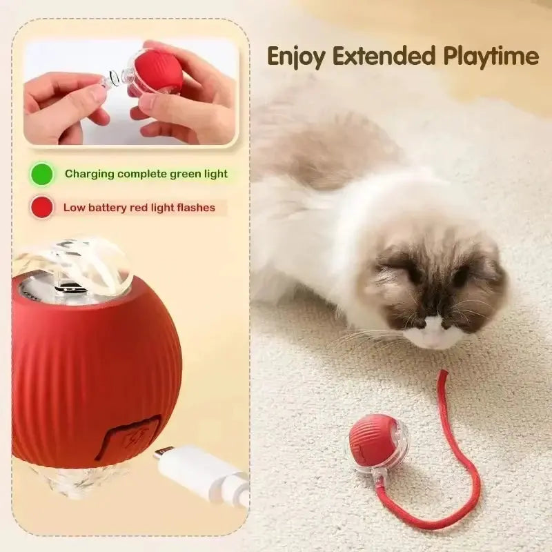 Cat Interactive Ball Toy Automatic Rolling Ball with Tail Rechargeable Smart Pet Interactive Toy Intelligent Mouse for Cat