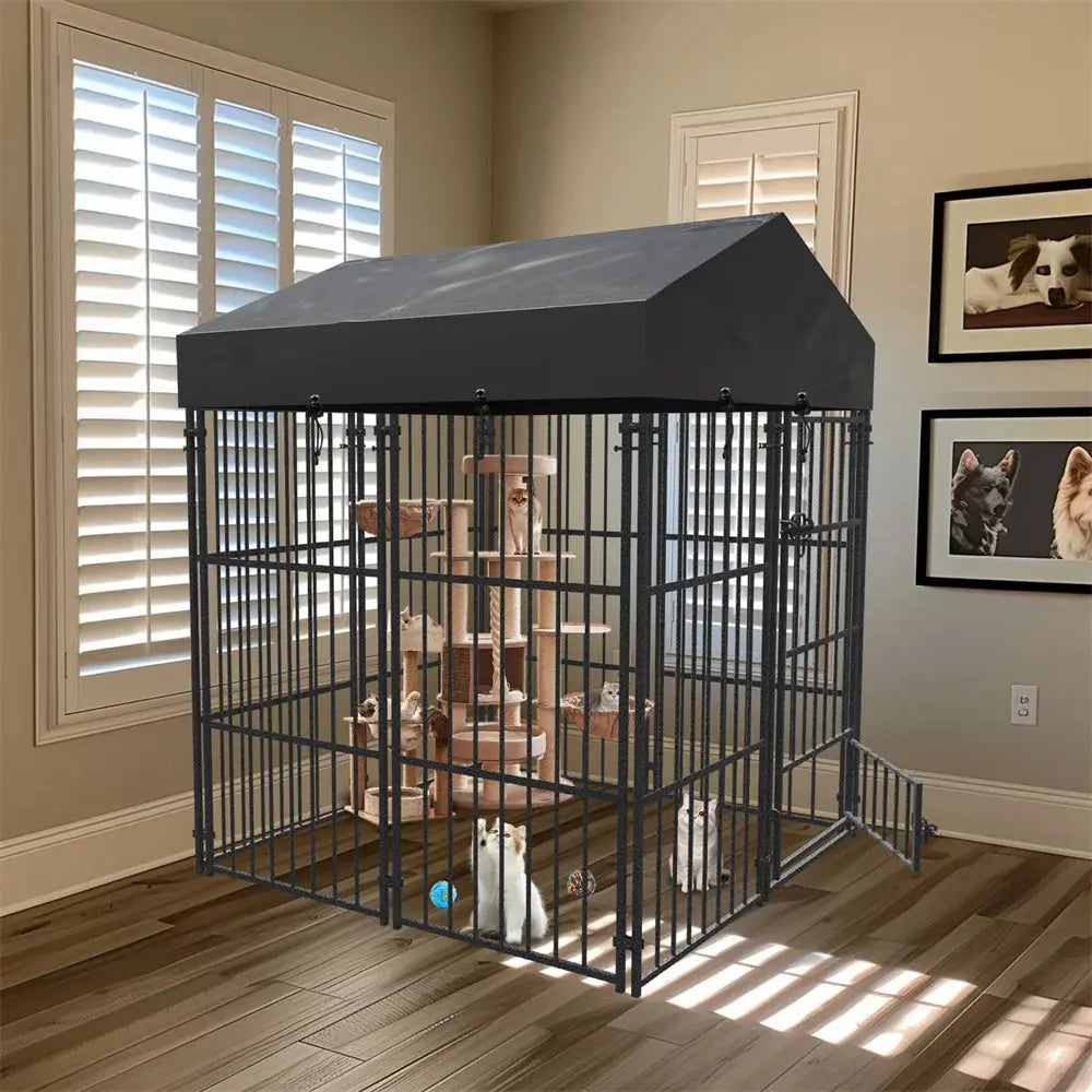 Heavy Duty Large Dog Kennel Pet Welded Metal Playpen Animal Cage with Roof Cover Pet Run Enclosure Playpen House Outdoor Indoor PAWN-SOME PETS