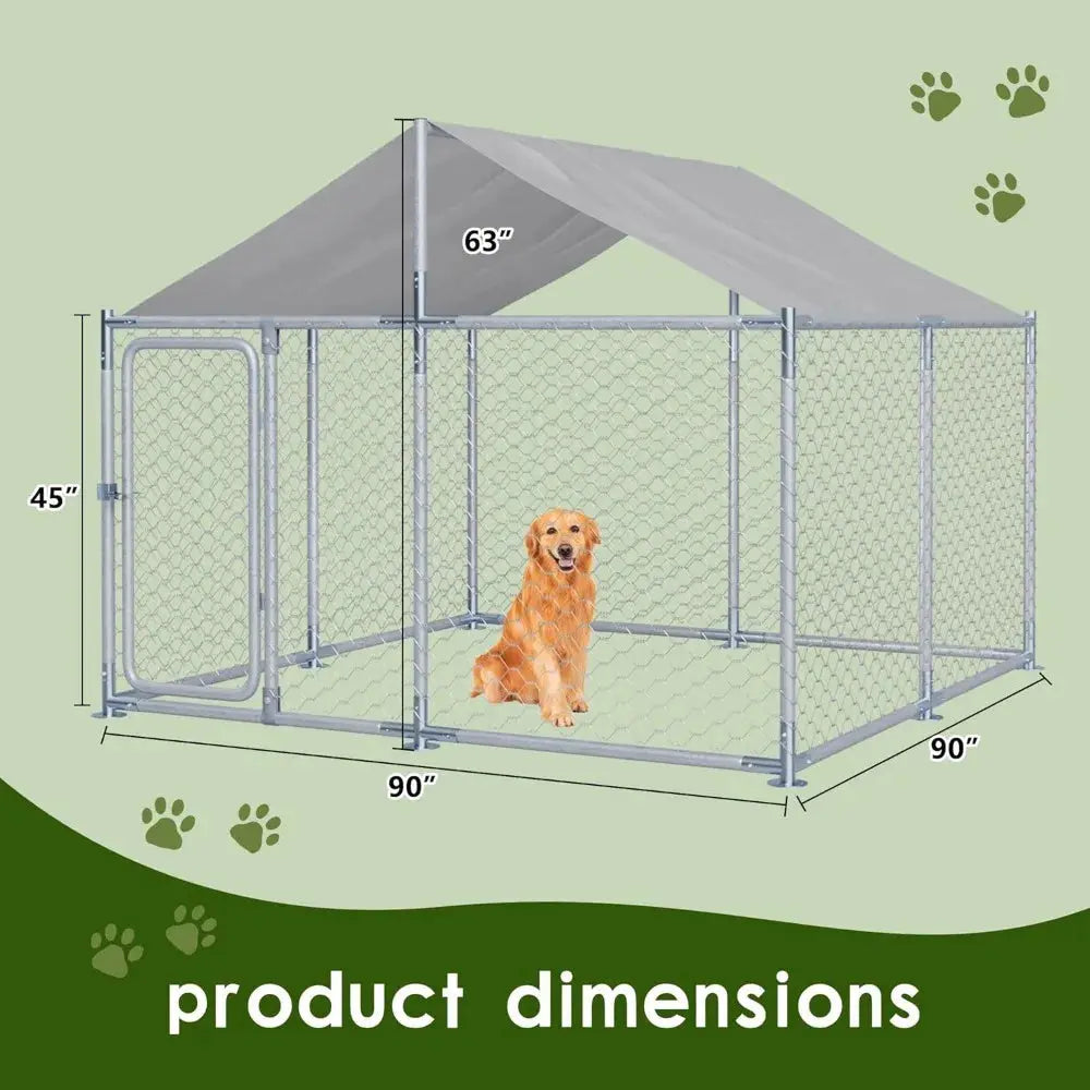 Kennel House Mesh Big Pet Cage Pen Playpen with Steel Galvanized Fence Waterproof, Secure Lock Outside (90" L x 90" W x 63" H) PAWN-SOME PETS