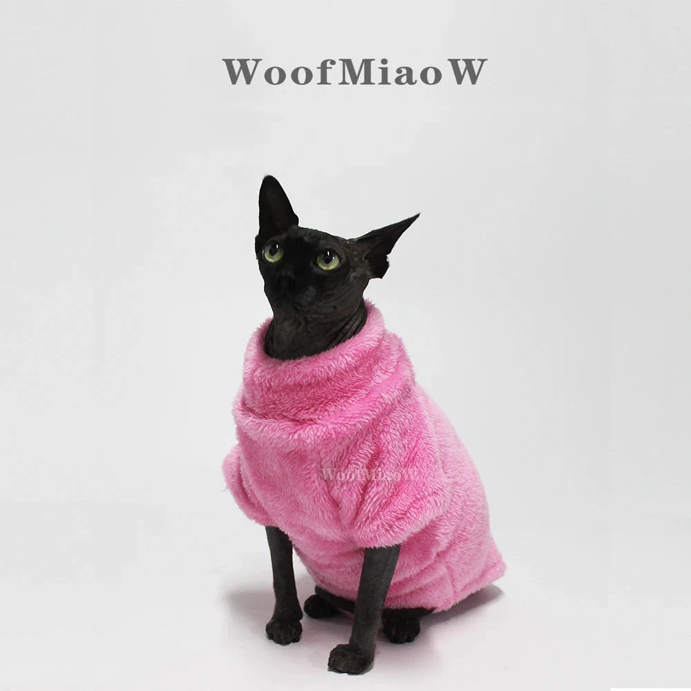 Pet Cat Sweater Home Fur Autumn and Winter Warm Solid Color Soft Arctic Velvet Skincare Suitable for Devonshire Cats, Hairless C PAWN-SOME PETS
