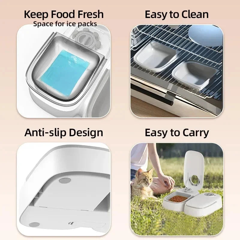2 Meals Timed Automatic Dog Feeder Dual Bowls Smart Cat Food Dispenser Wet Dry Pet Food Dispenser Pet Feeder Cat Accessories PAW-SOME PETS