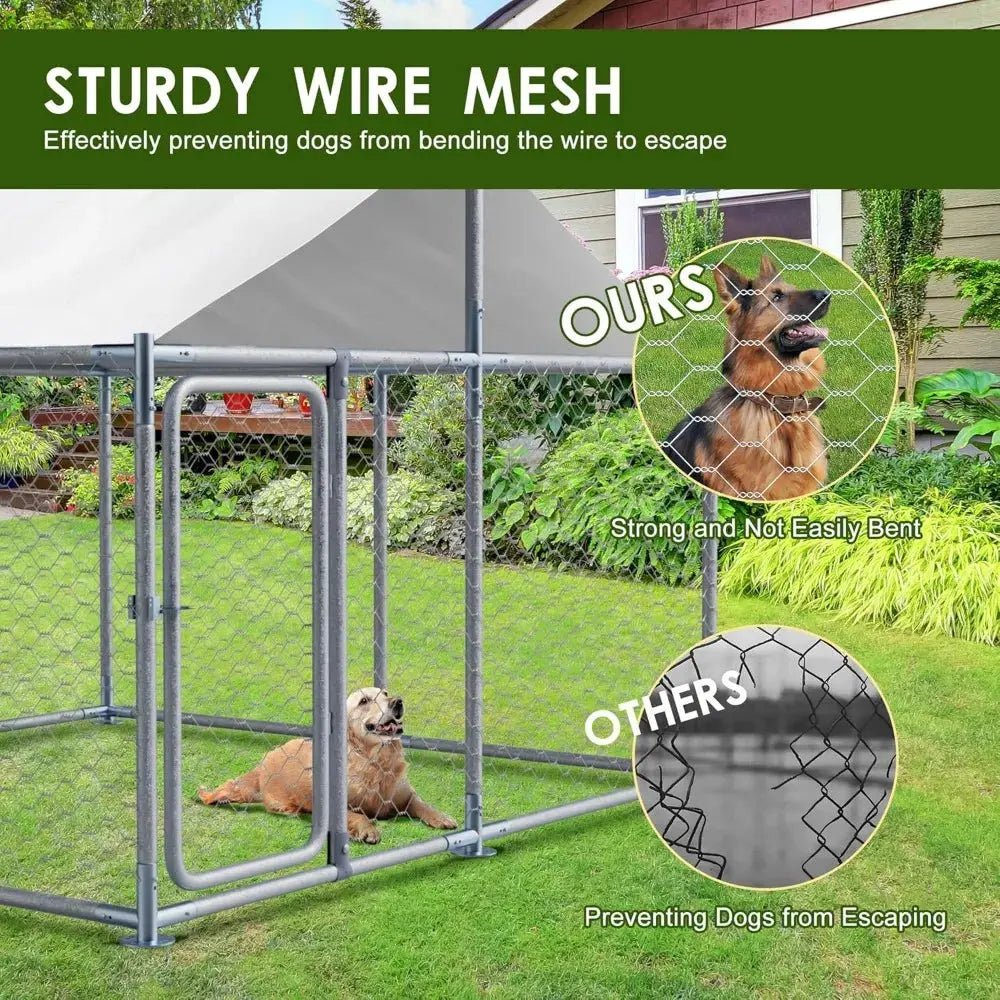Kennel House Mesh Big Pet Cage Pen Playpen with Steel Galvanized Fence Waterproof, Secure Lock Outside (90" L x 90" W x 63" H) PAWN-SOME PETS