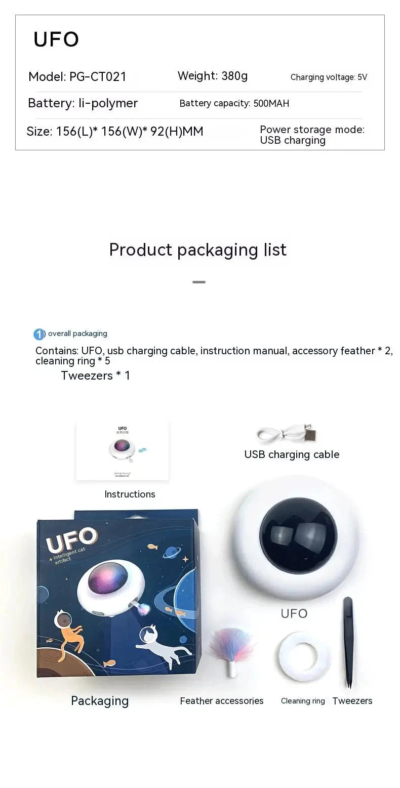 Cat Toy Smart Teaser UFO Pet Turntable Catching Training toys USB Charging Cat Teaser Replaceable Feather Interactive Auto PAWN-SOME PETS