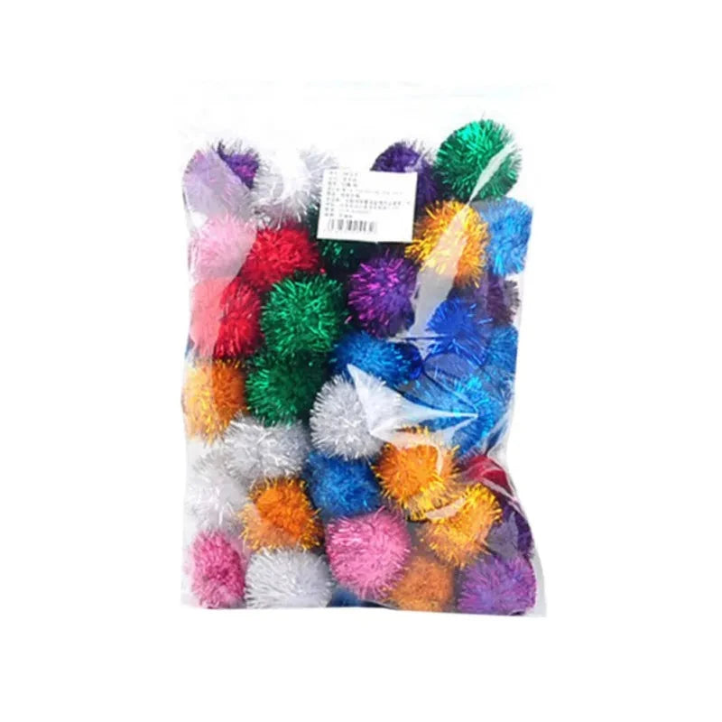 Crinkle Balls Cat Toy Assorted Color Flash Tinsel Pom Poms 10/20/30/50/100PCS A Bag for Home Indoor Kitten Christmas Pet Gifts PAWN-SOME PETS
