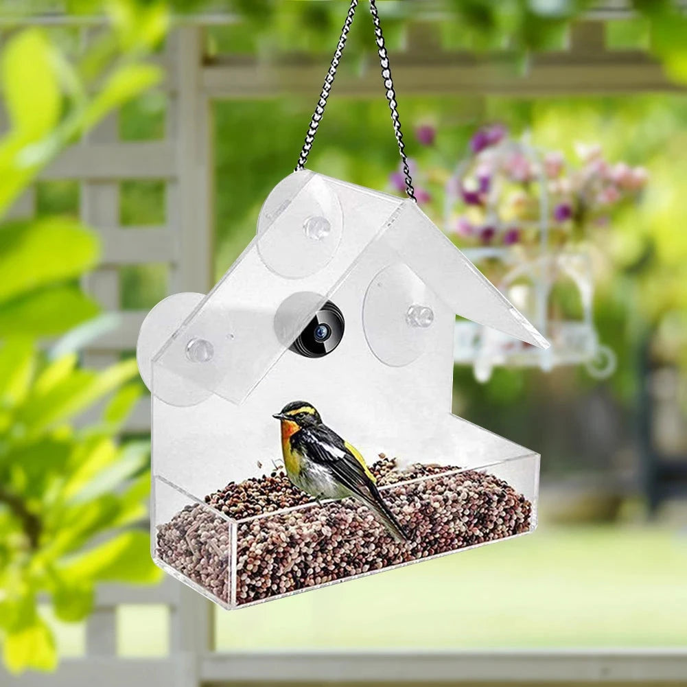 Smart Bird House Pet Feeder Acrylic with Camera Home Pet Bird Feeder Transparent 1080P HD Easy Installation Pet Accessories PAWN-SOME PETS