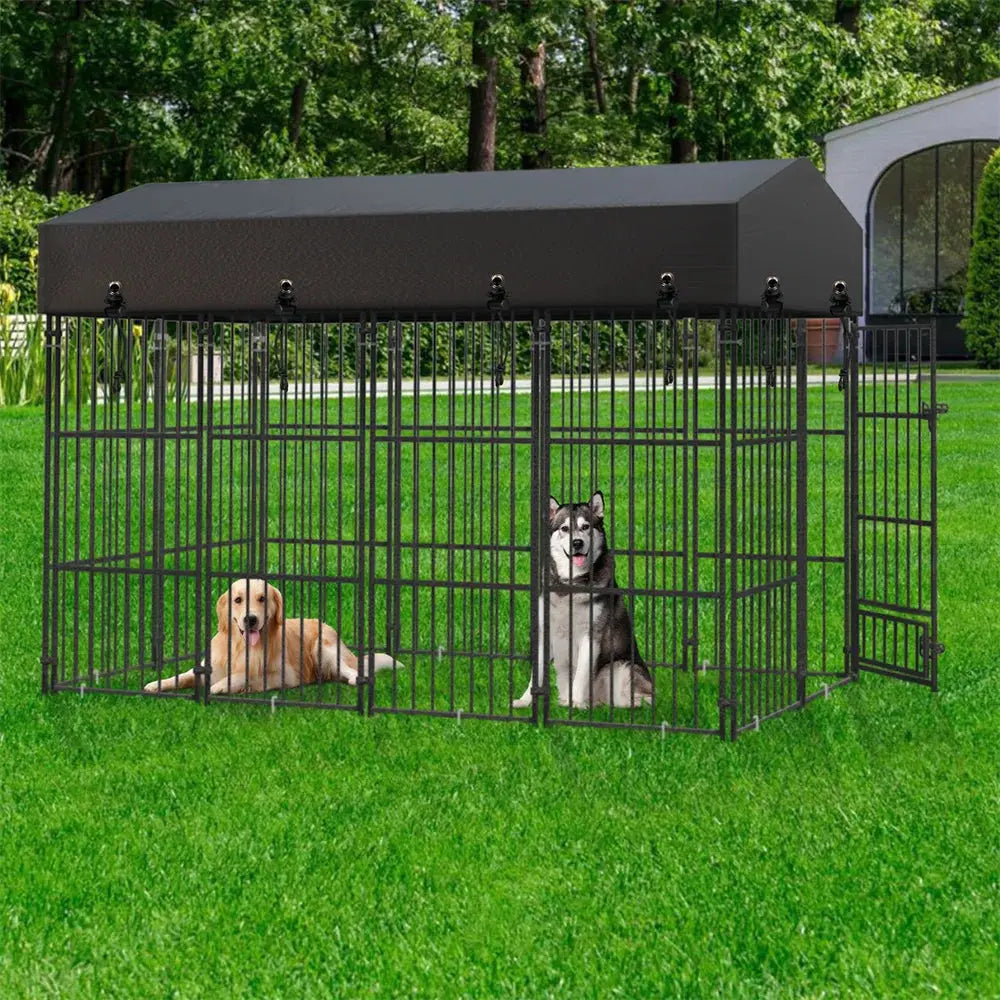 Heavy Duty Large Dog Kennel Pet Welded Metal Playpen Animal Cage with Roof Cover Pet Run Enclosure Playpen House Outdoor Indoor PAWN-SOME PETS
