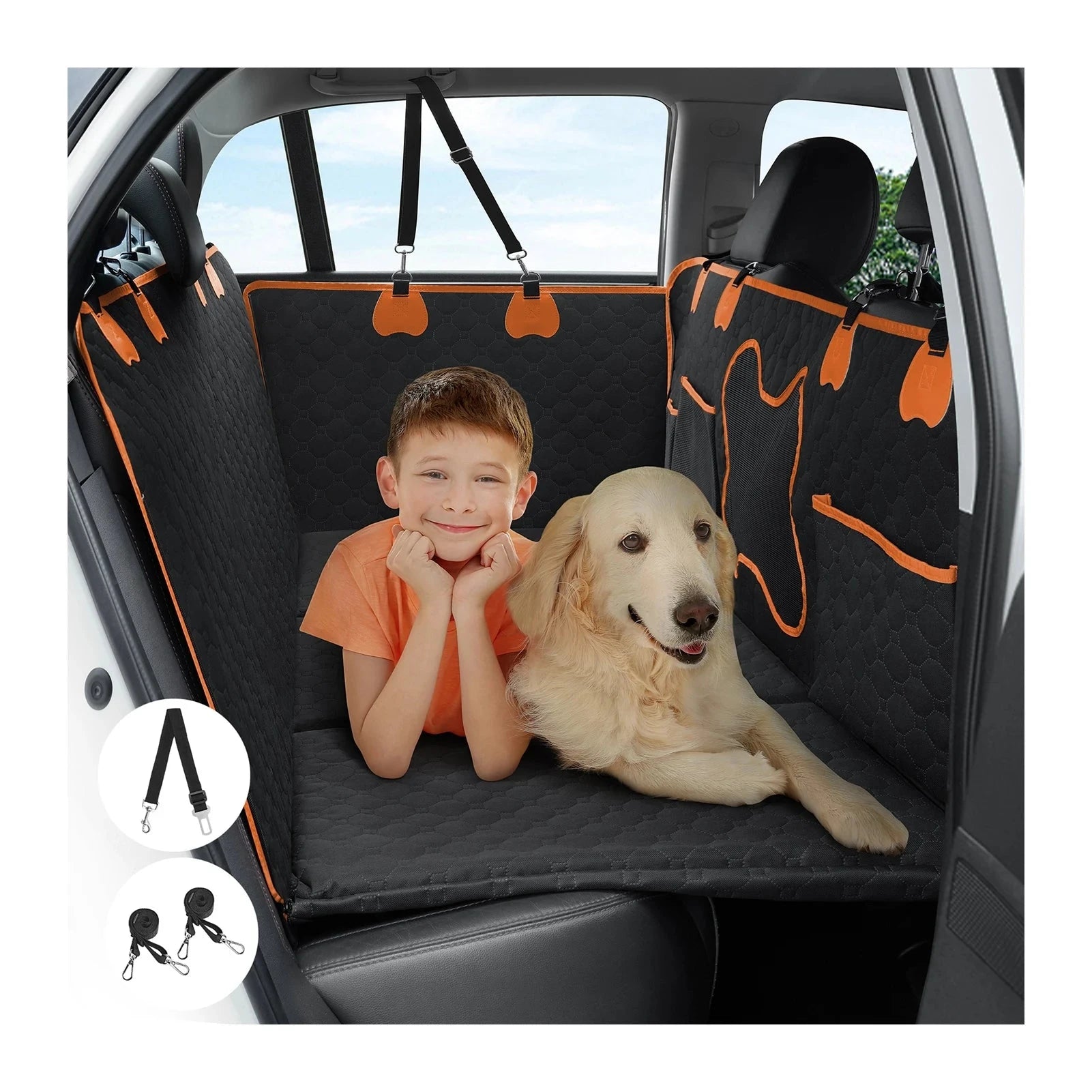 Dog car seat cushion, dog travel supplies, bone style, 52*25inch, black PAW-SOME PETS