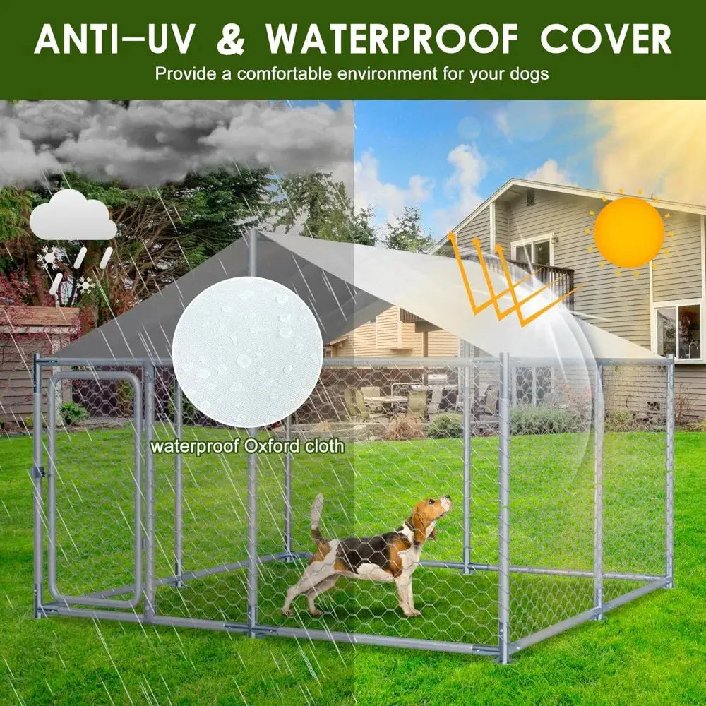Kennel House Mesh Big Pet Cage Pen Playpen with Steel Galvanized Fence Waterproof, Secure Lock Outside (90" L x 90" W x 63" H) PAWN-SOME PETS