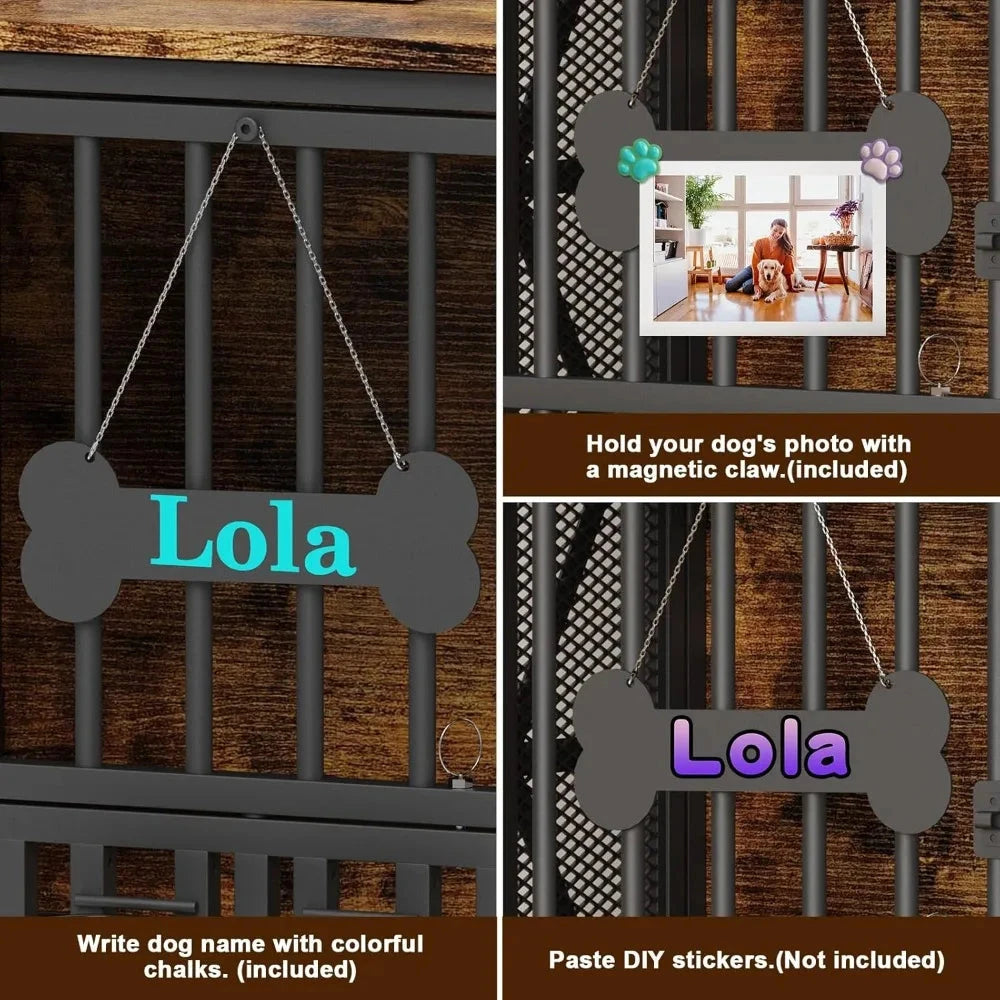 Dog Crate Furniture, 31.5" Assembly-Free Dog Crates for Small & Medium Dogs, Foldable Dog Kennel Indoor with Tag PAWN-SOME PETS