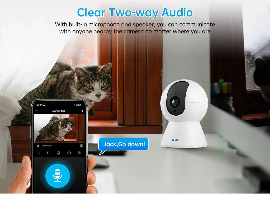 KERUI WiFi IP Camera For Pets Home Security Dog Cats Camera With Bracket Tuya Smart 4K HD Video Night Vision Surveillance Cam PAW-SOME PETS