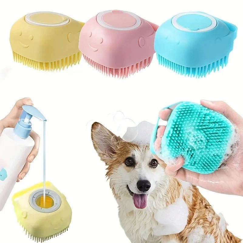 Pet Bathing Brush  - Silicone Massage Scrubber for Cats & Dogs, Gentle Lather Maker, Waterproof & Easy Clean (Blue/Green) PAW-SOME PETS