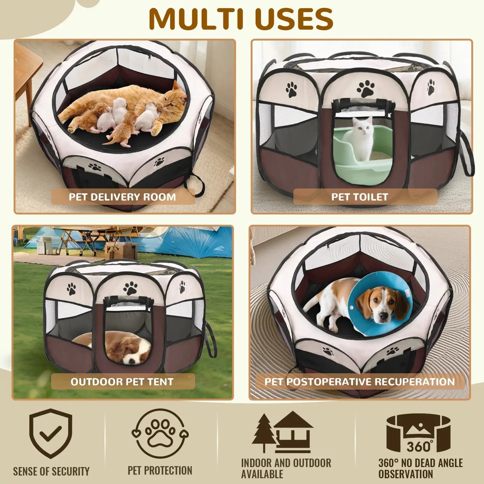 Foldable Pet Playpen for Dogs & Cats - Durable Oxford Cloth with Removable Zipper, Portable Octagonal Design for Indoor/Outdoor PAWN-SOME PETS