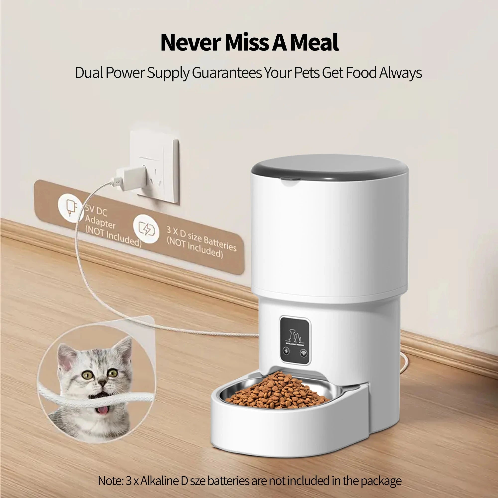 4L WIFI Button Automatic Cat Feeder Intelligent Cat and Dog Pet Feeder Smart Pet Cat Food Dispenser Pet Feeder(No 5V 1A plug) PAW-SOME PETS