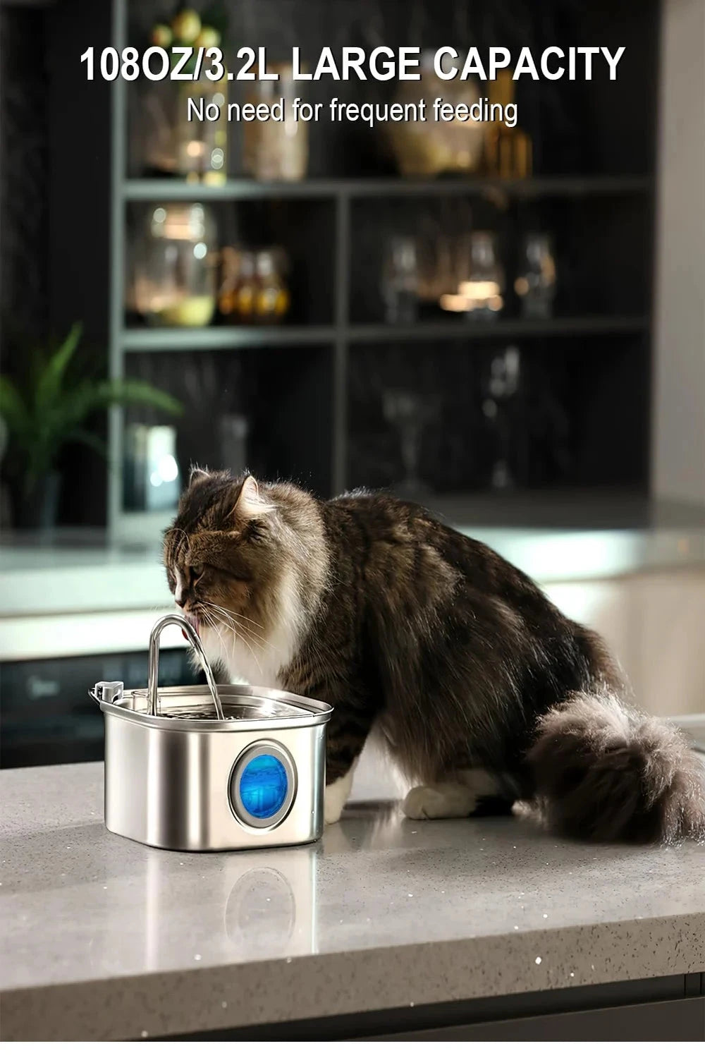 3.2L Stainless Steel Pet Water Feeder Auto Cat Fountain Smart Dog Water Dispenser Visual Window Drinking Bowl Pet Accessories PAW-SOME PETS