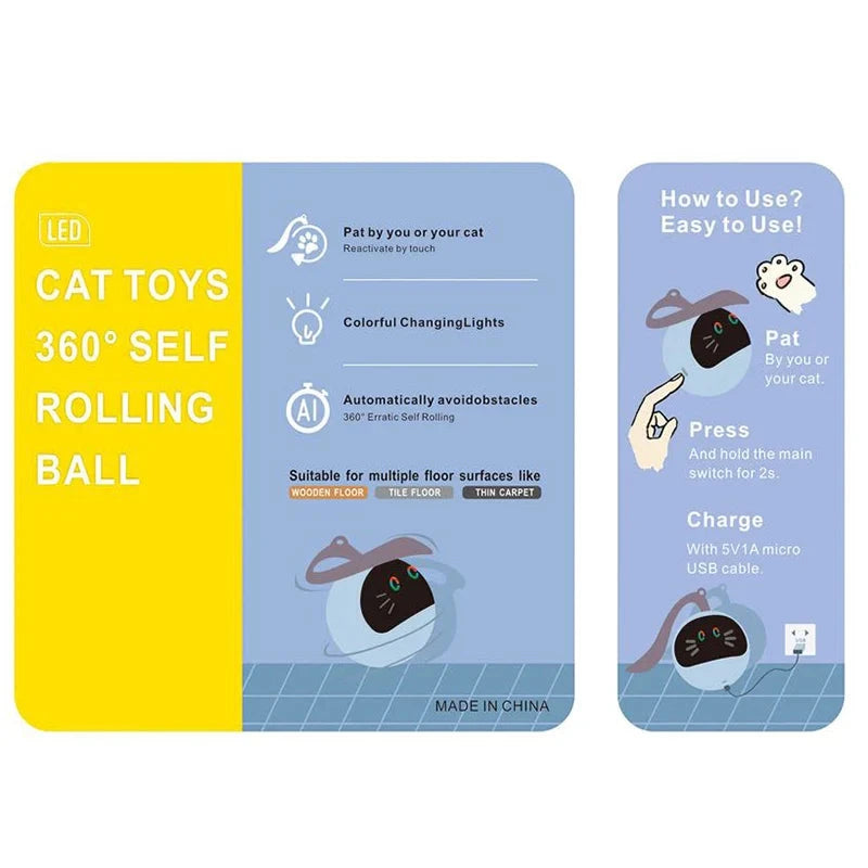 Smart Interactive Cat Toy Colorful LED Self Rotating Pet Ball Toys USB Rechargeable Kitten Automatic Ball Toys Cat Accessories PAWN-SOME PETS