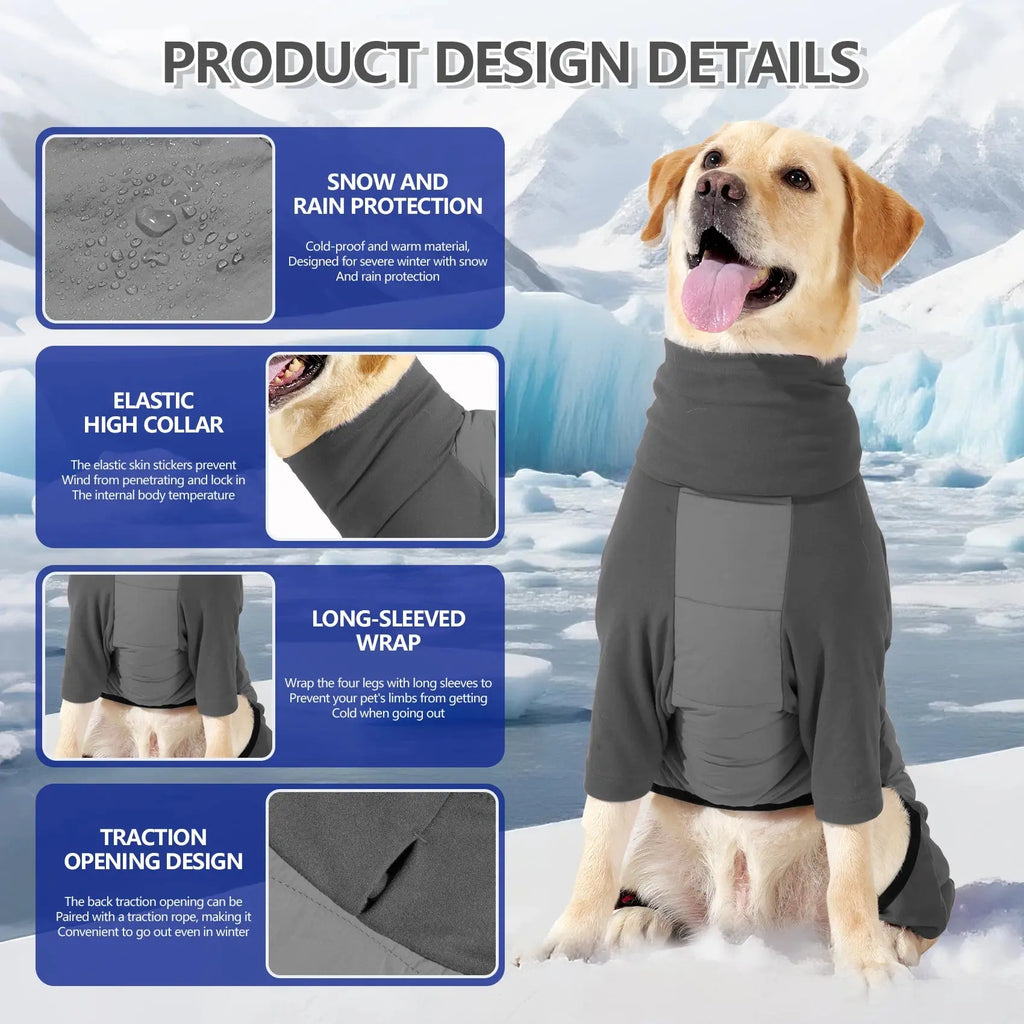 Fullbody Dog Coat, Turtleneck Windproof Dogs Winter Coat with Leash Hole for Large Medium Small Dogs,Four-Legged Snowsuit PAWN-SOME PETS
