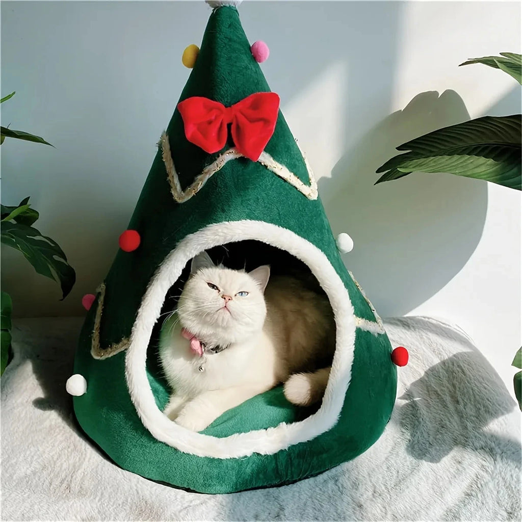 Cats Bed Christmas Pet Supplies for Winter Houses Warm Dog All Accessories Things Kitten Products Beds Puppy Goods Habitats Mat PAWN-SOME PETS