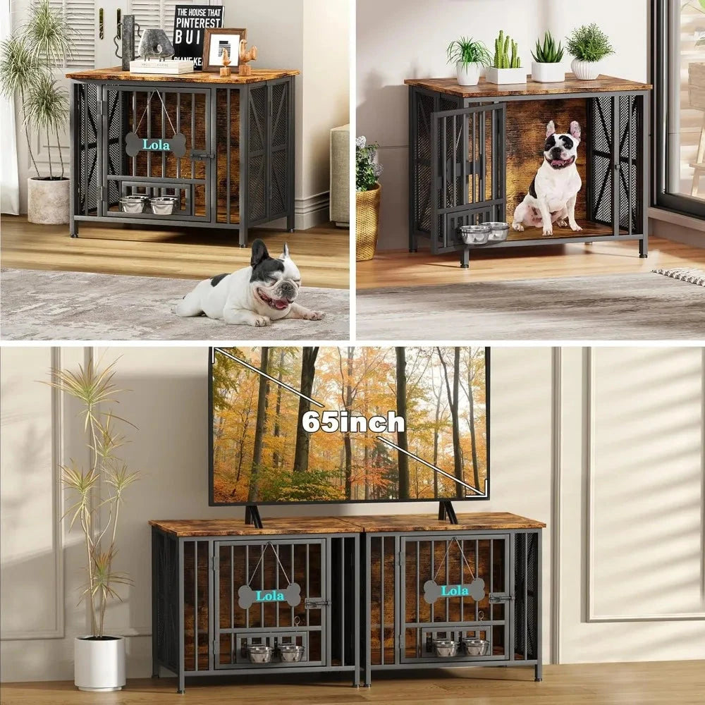 Dog Crate Furniture, 31.5" Assembly-Free Dog Crates for Small & Medium Dogs, Foldable Dog Kennel Indoor with Tag PAWN-SOME PETS