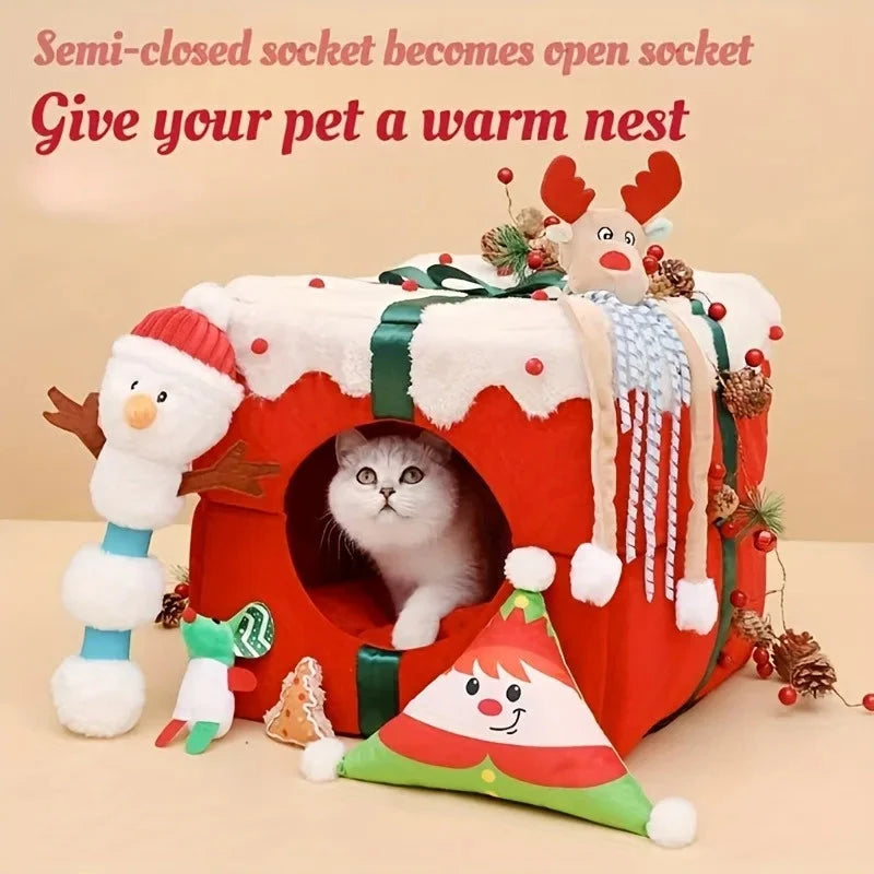 Cats Bed Warm Accessories Christmas Pet Supplies for Winter Dog Mat Products House Houses Habitats Things Goods Accessory Basket PAWN-SOME PETS