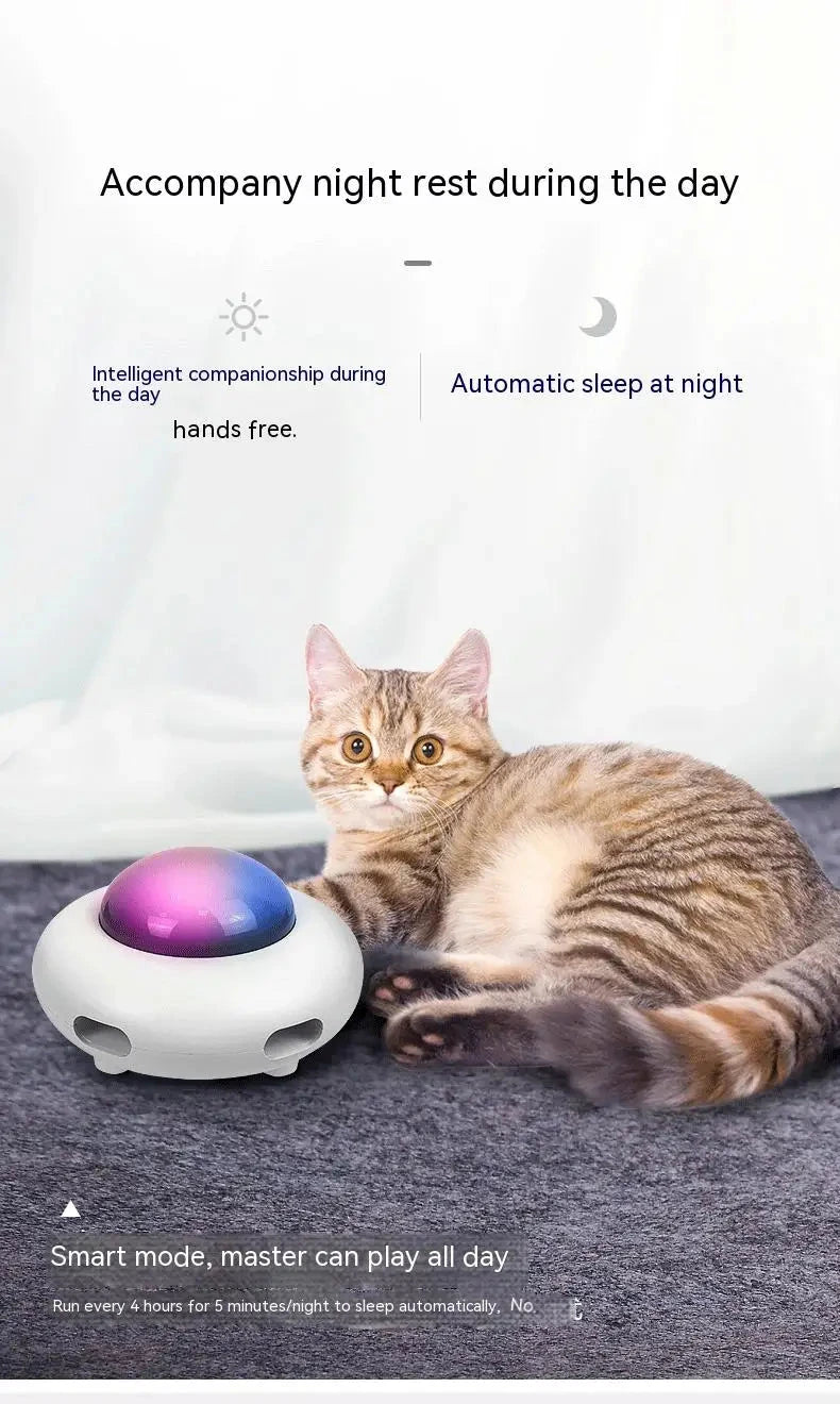 Cat Toy Smart Teaser UFO Pet Turntable Catching Training toys USB Charging Cat Teaser Replaceable Feather Interactive Auto PAWN-SOME PETS