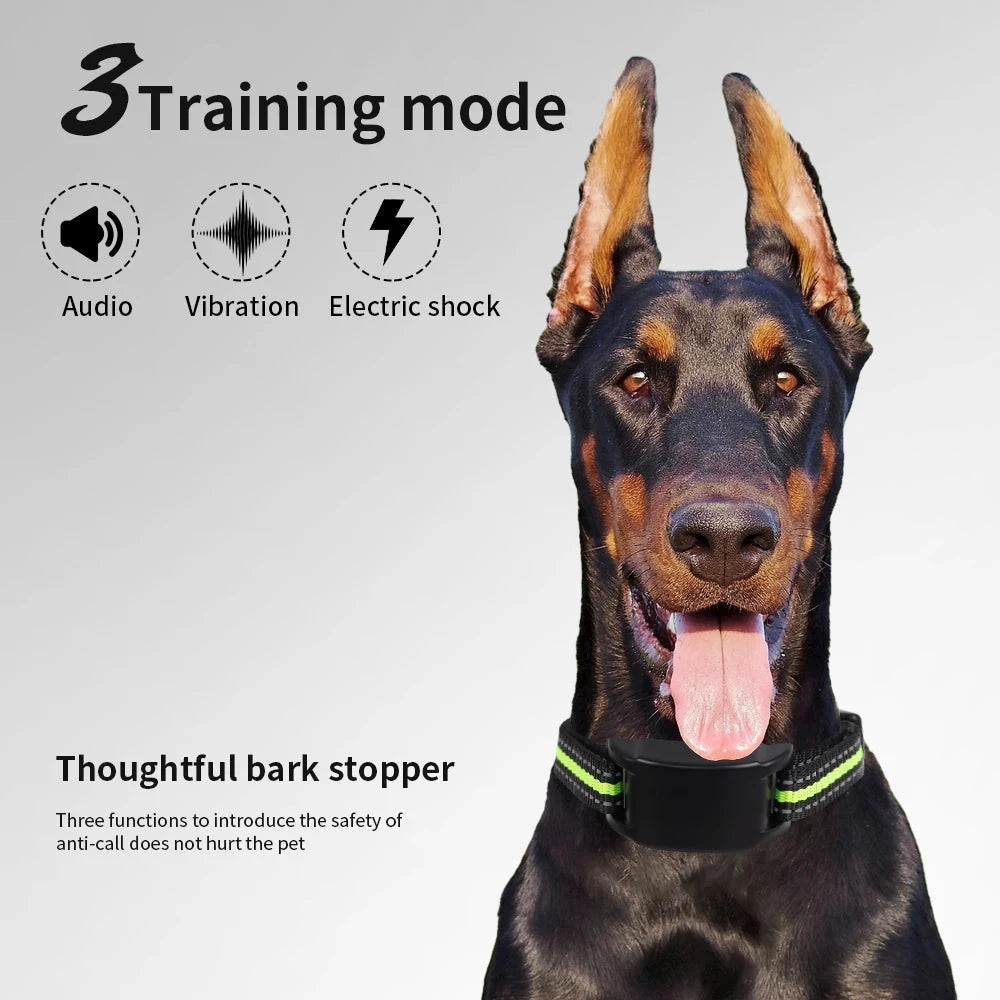 Automatic Bark Stop Device Electric Pet Dog Training Collar Adjustable Ultrasonic Barking Stop Fence Shock Vibration Dog Trainer PAWN-SOME PETS