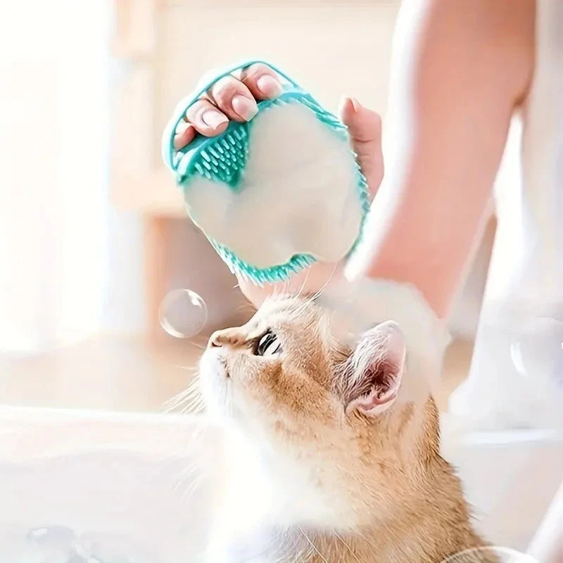 Pet Bathing Brush  - Silicone Massage Scrubber for Cats & Dogs, Gentle Lather Maker, Waterproof & Easy Clean (Blue/Green) PAW-SOME PETS