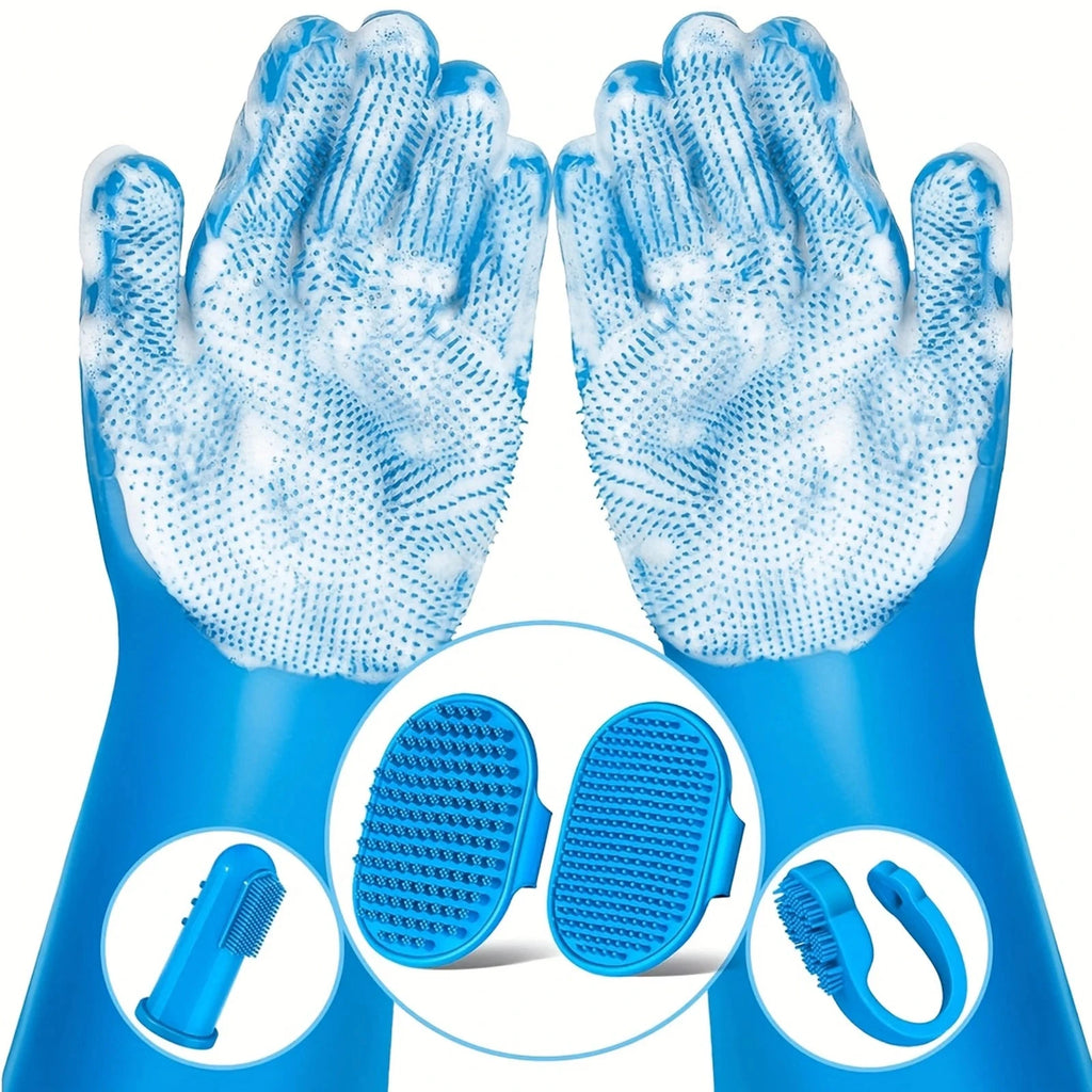 6PCS Pet Grooming Kit Silicone Dog Washing Gloves Dog Shampoo Brush Pet Grooming Gloves for Dog Cat Bathing Massaging & Grooming PAW-SOME PETS