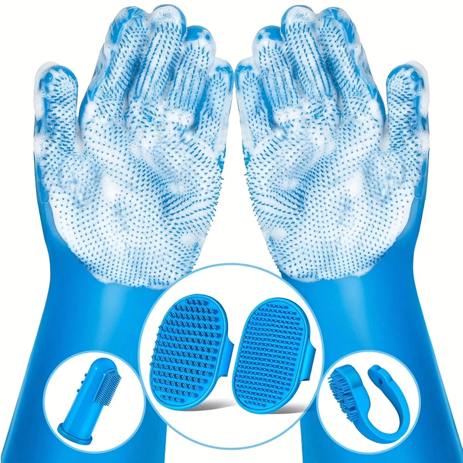 6PCS Pet Grooming Kit Silicone Dog Washing Gloves Dog Shampoo Brush Pet Grooming Gloves for Dog Cat Bathing Massaging & Grooming PAW-SOME PETS