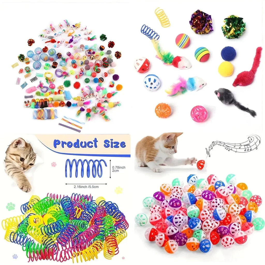 56pcs/28pcs/14pcs Cat Toys Mixed Pack. A Combination of Various Plastic Toys and Plush Toys Suitable for Multiple Cats To Play PAWN-SOME PETS