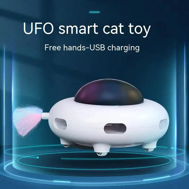 Cat Toy Smart Teaser UFO Pet Turntable Catching Training toys USB Charging Cat Teaser Replaceable Feather Interactive Auto PAWN-SOME PETS