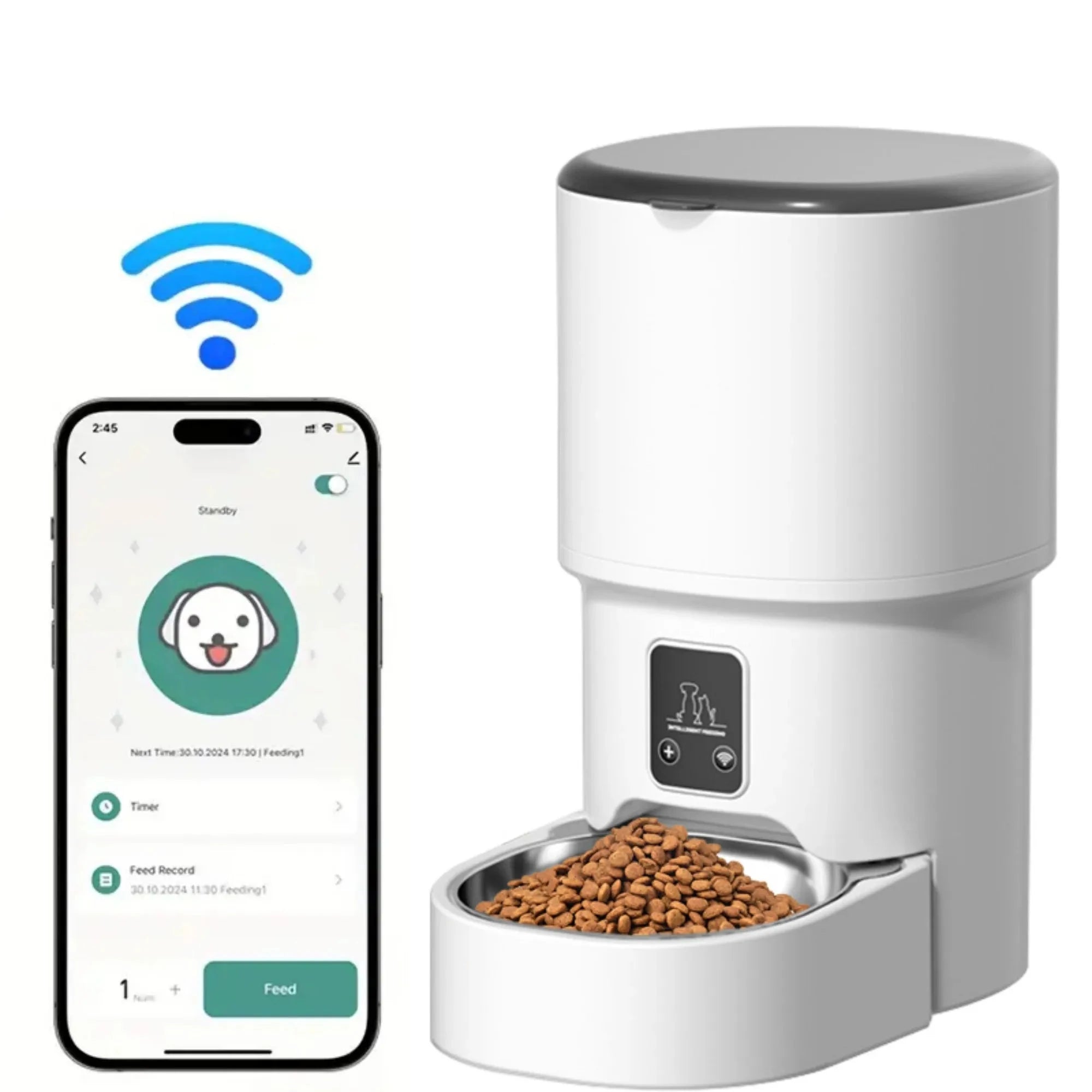 4L WIFI Button Automatic Cat Feeder Intelligent Cat and Dog Pet Feeder Smart Pet Cat Food Dispenser Pet Feeder(No 5V 1A plug) PAW-SOME PETS