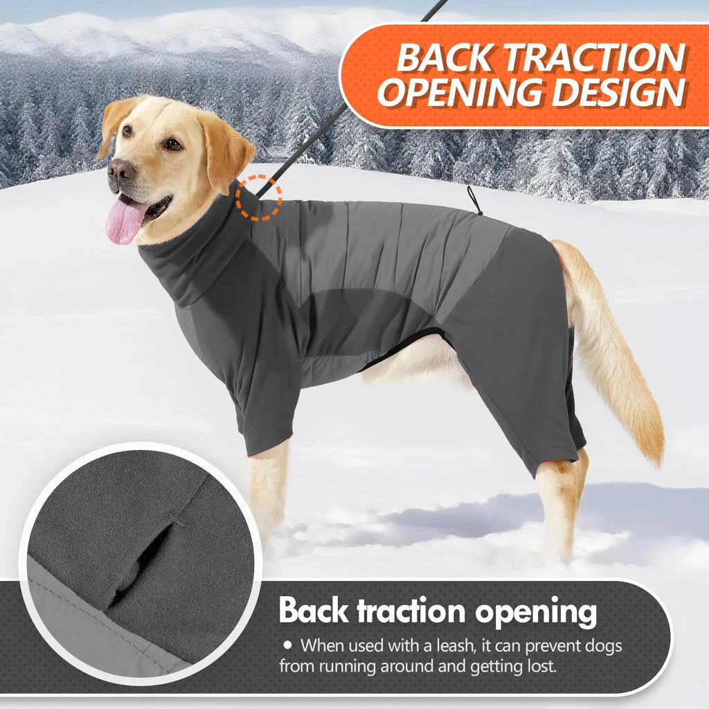 Fullbody Dog Coat, Turtleneck Windproof Dogs Winter Coat with Leash Hole for Large Medium Small Dogs,Four-Legged Snowsuit PAWN-SOME PETS