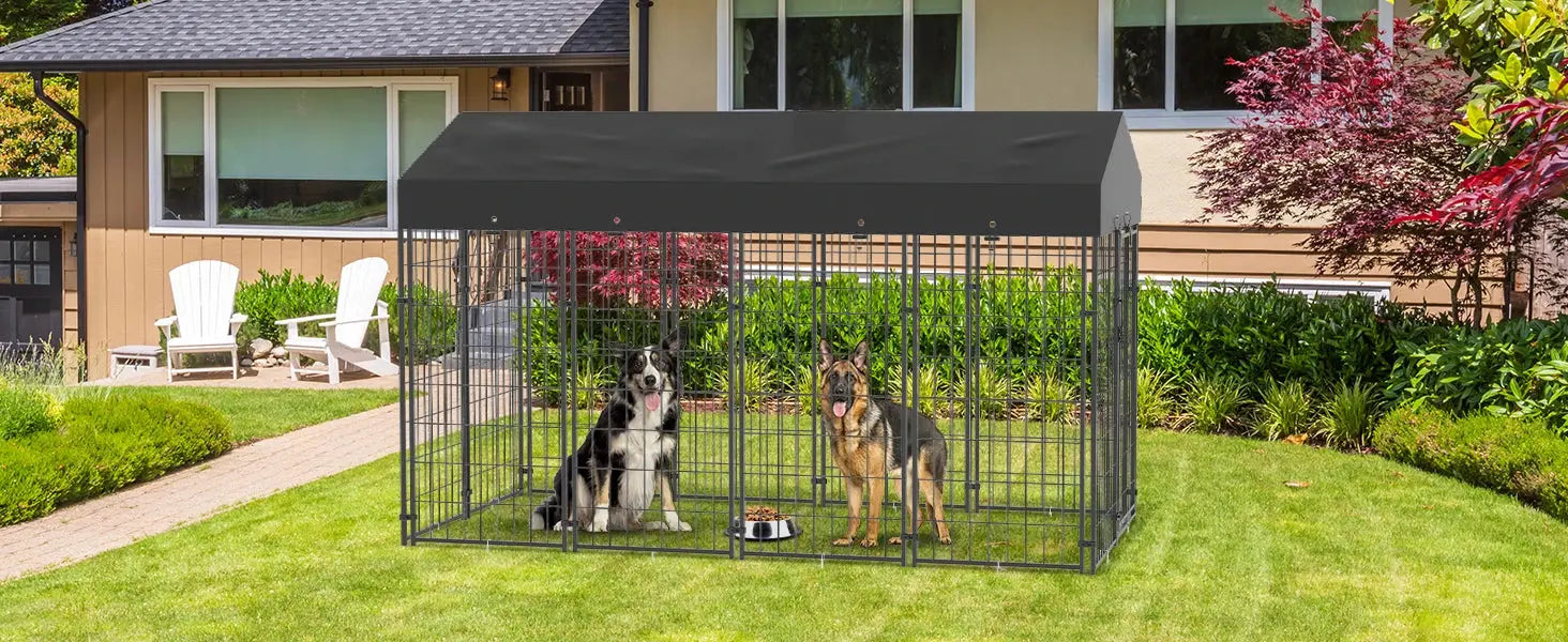 Heavy Duty Large Dog Kennel Pet Welded Metal Playpen Animal Cage with Roof Cover Pet Run Enclosure Playpen House Outdoor Indoor PAWN-SOME PETS