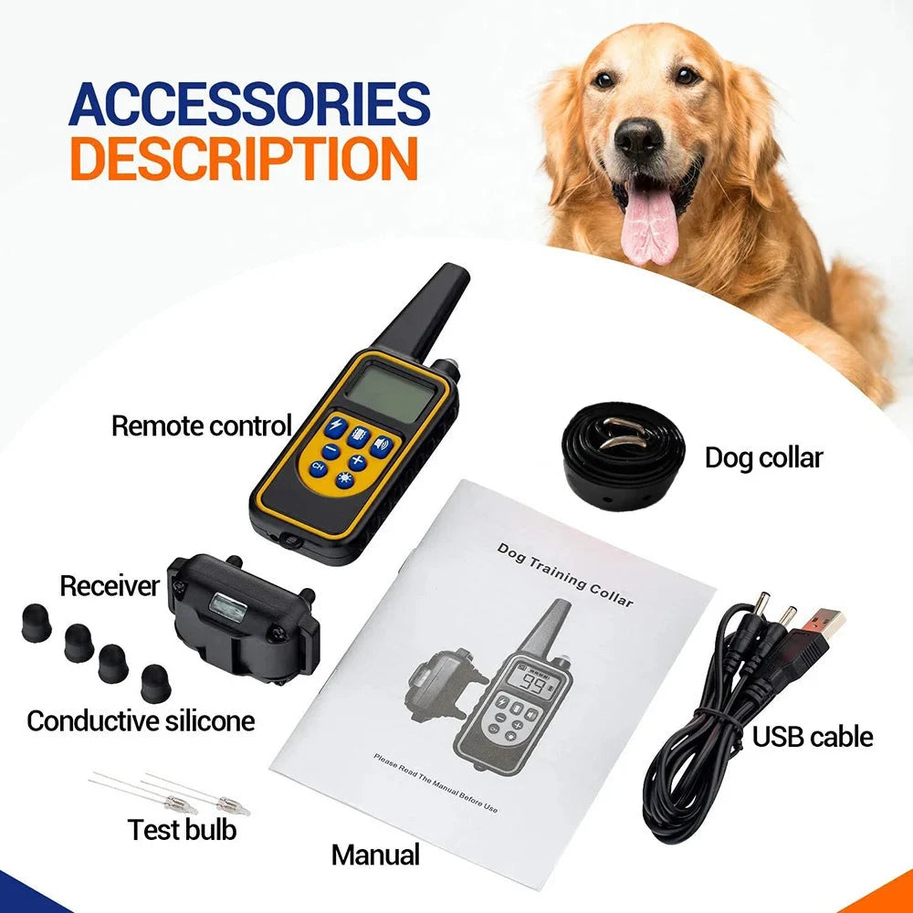 800m Digital Dog Training Collar Waterproof Rechargeable Remote Control Pet with LCD Display for All Size Shock Vibration Sound PAWN-SOME PETS