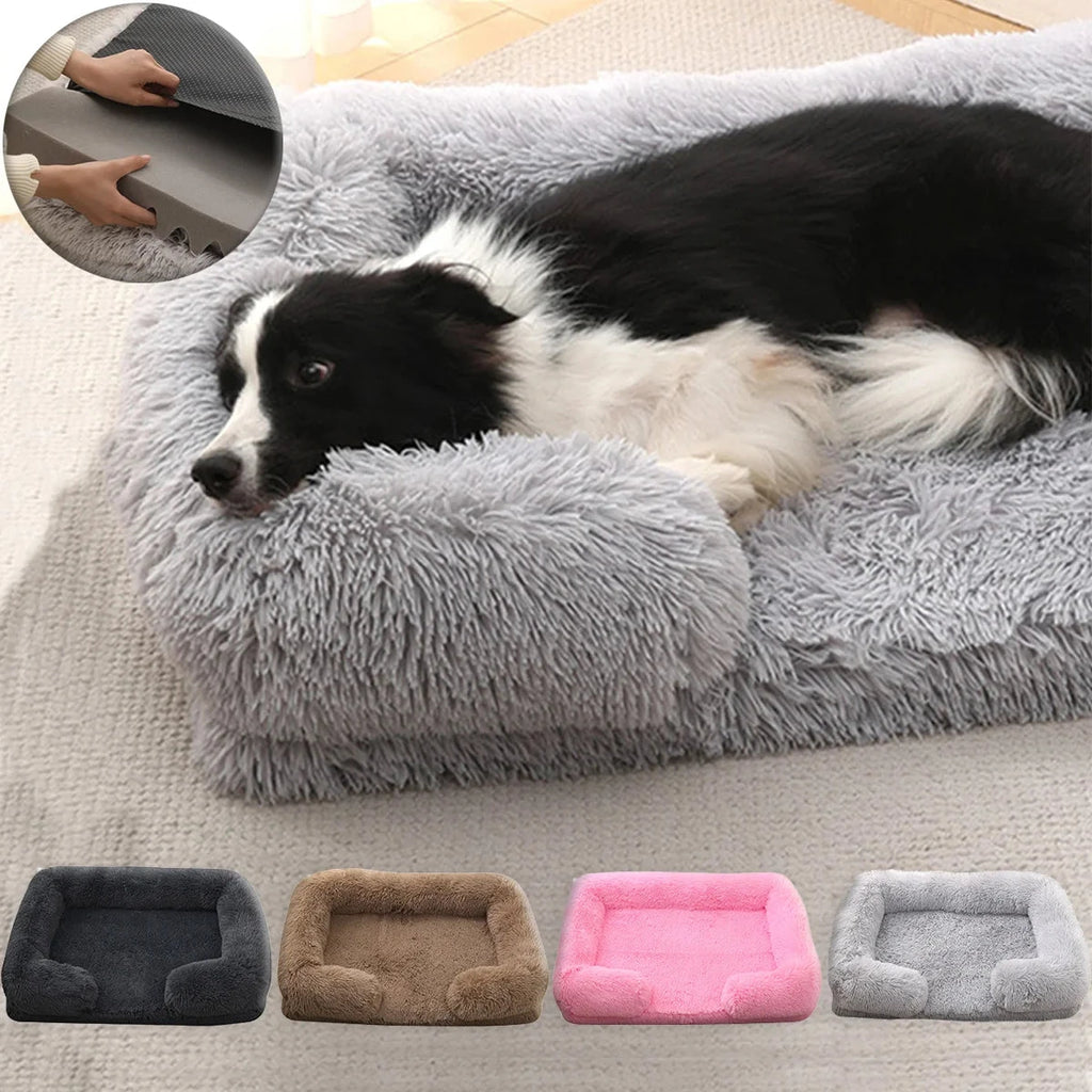 Square Dog Bed Plush Pet Bed Winter Thickened Pad House for Dogs Bed Cat Sofa for Flyffy Dogs Sleeping Bed Sofa Removable Mat PAWN-SOME PETS